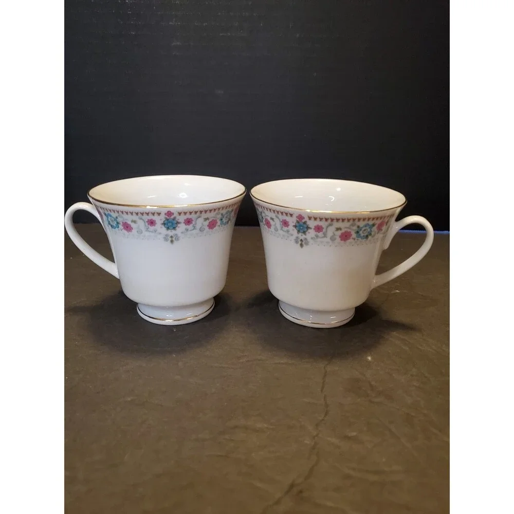 Qing Yuan Tea Cup and Saucer, Pink and Blue Floral Chinese Export VTG 2 Pc Set